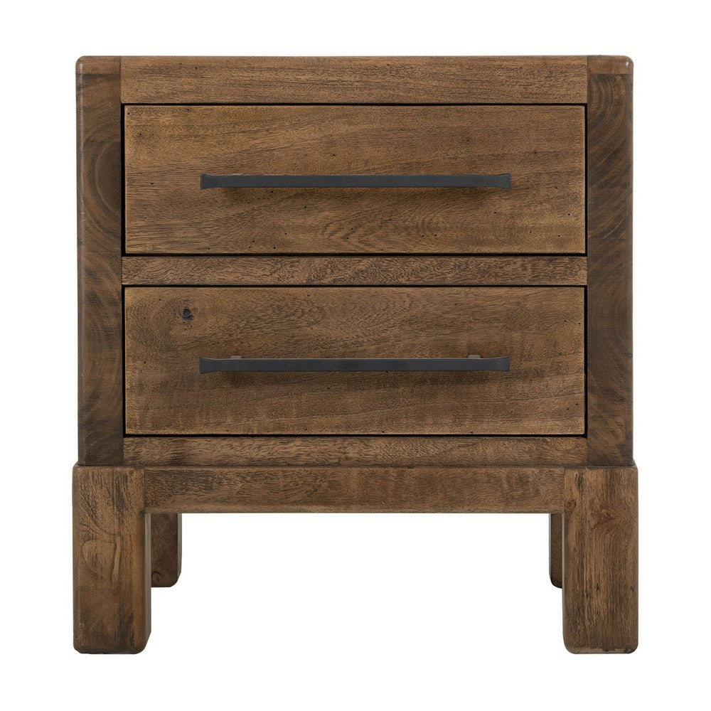 Terry Nightstand with 2 Drawers, Walnut Brown Mango and Melina 24 Inch -BM333471