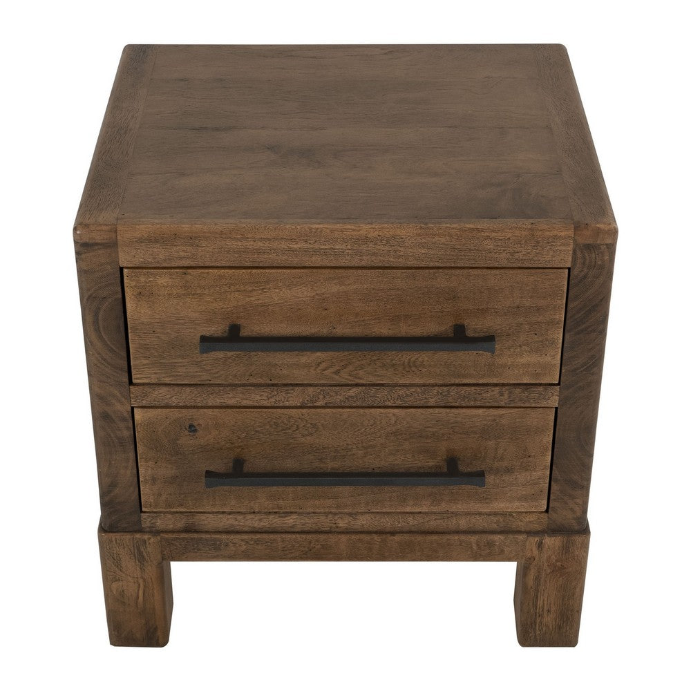Terry Nightstand with 2 Drawers, Walnut Brown Mango and Melina 24 Inch -BM333471