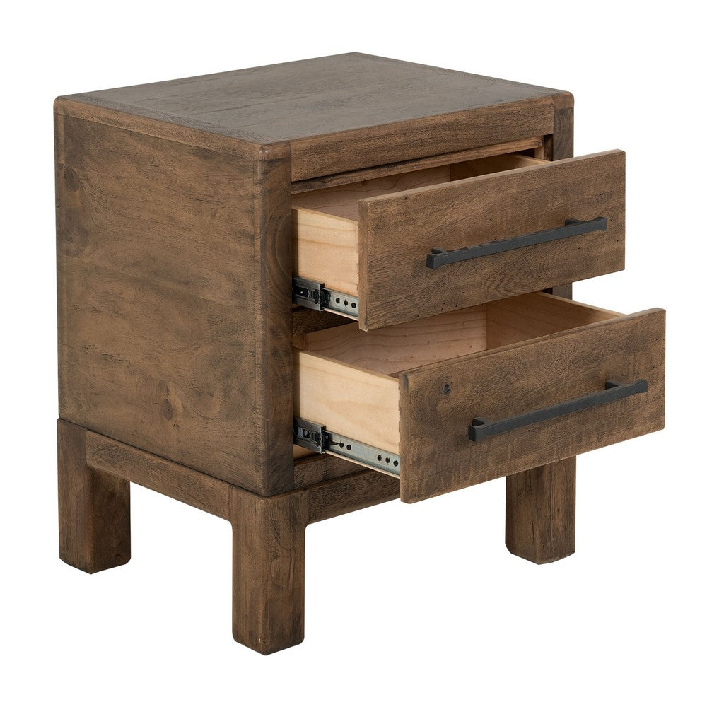 Terry Nightstand with 2 Drawers, Walnut Brown Mango and Melina 24 Inch -BM333471