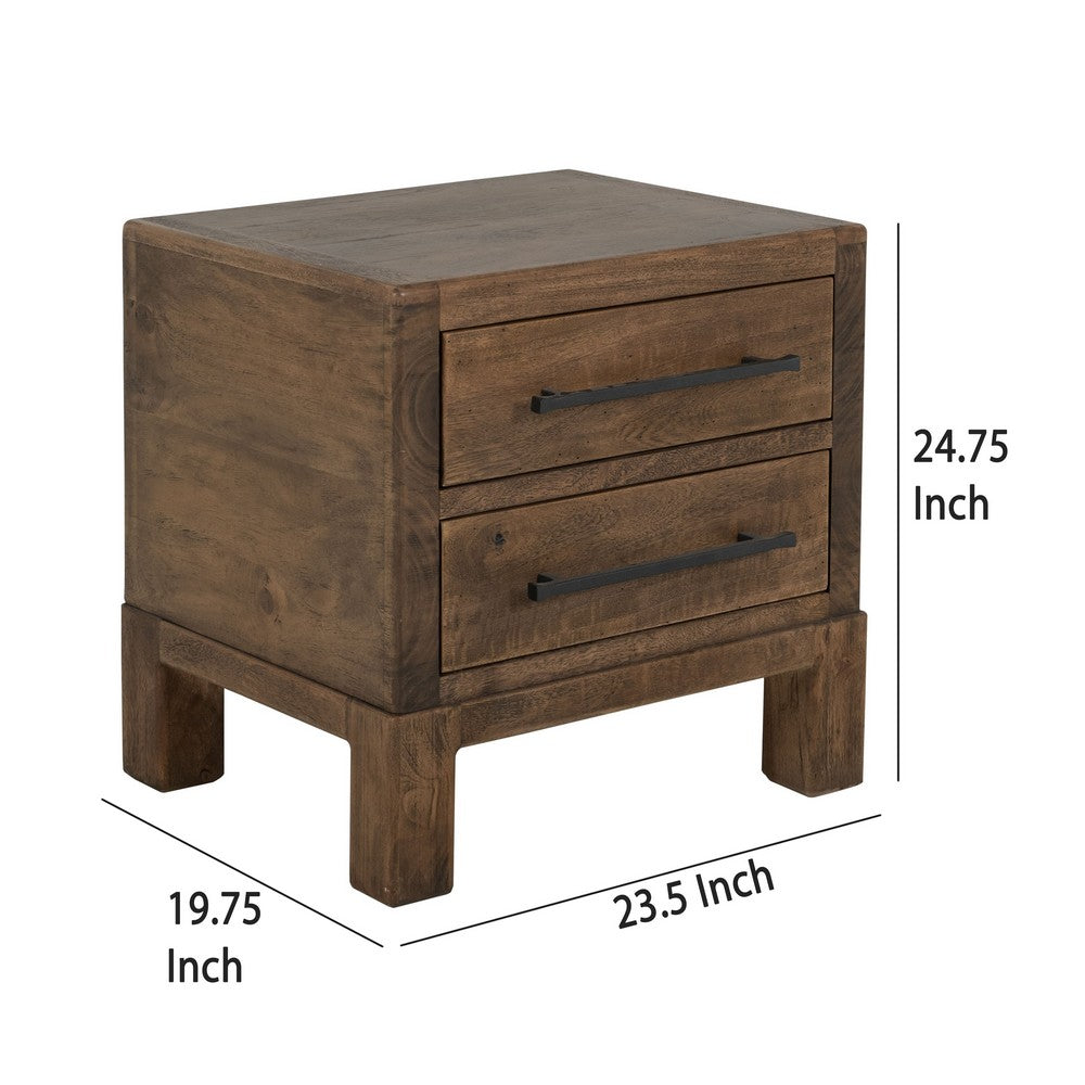 Terry Nightstand with 2 Drawers, Walnut Brown Mango and Melina 24 Inch -BM333471
