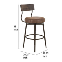 Corey Counter Height Chair, Black Metal, Brown Faux Leather 24 Inch -BM333472