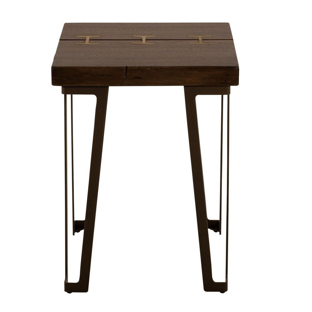 Ally Chairside Table, Gold Metal Inlays, Walnut Brown Parota 22 Inch -BM333482