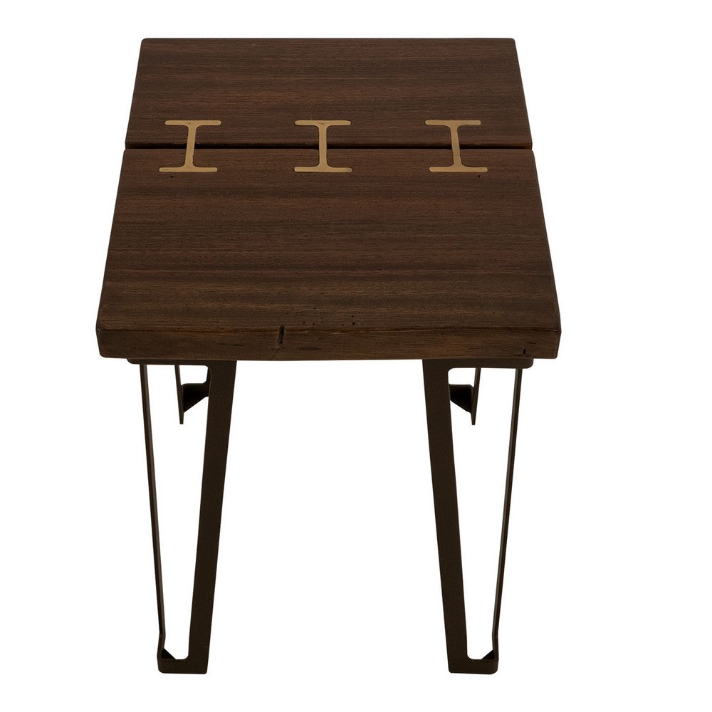 Ally Chairside Table, Gold Metal Inlays, Walnut Brown Parota 22 Inch -BM333482