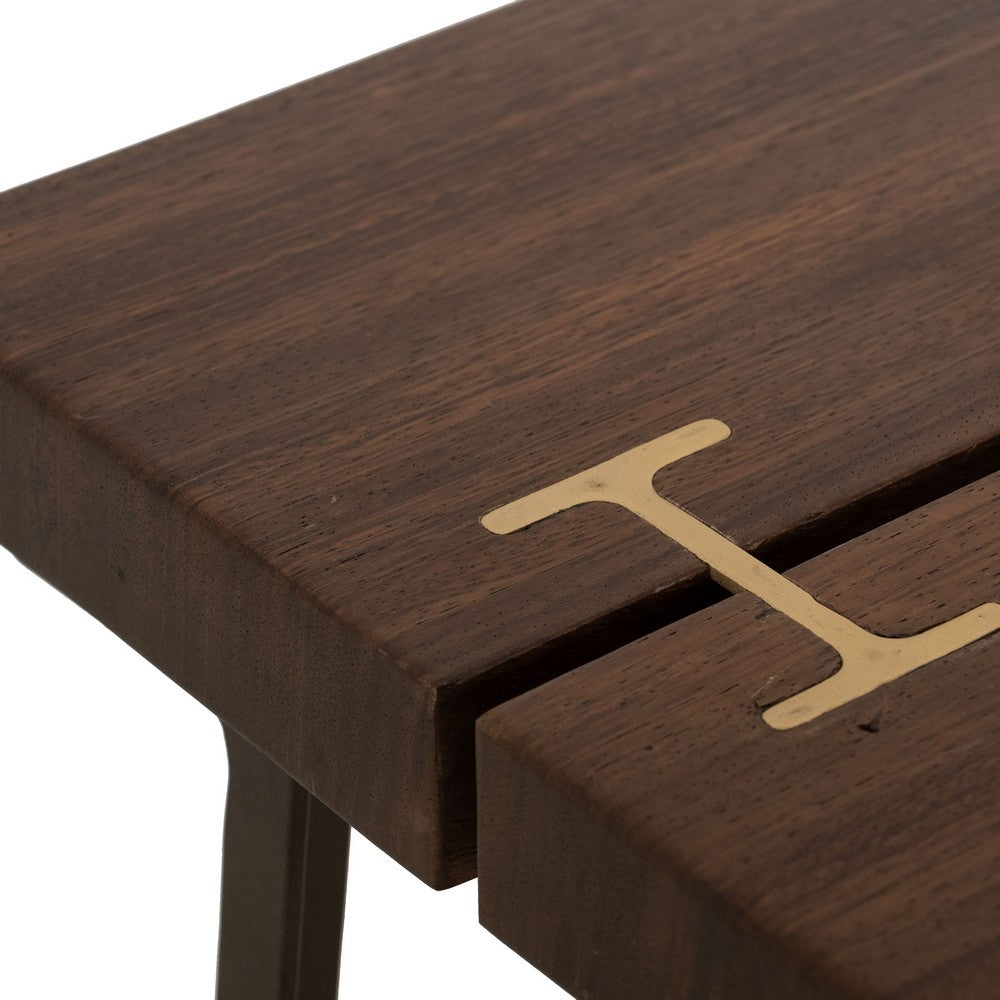 Ally Chairside Table, Gold Metal Inlays, Walnut Brown Parota 22 Inch -BM333482