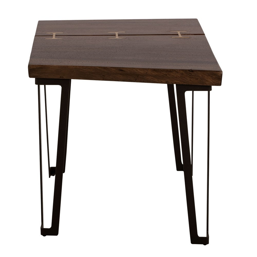 Ally Side End Table, Gold Metal Inlays, Walnut Brown Parota 24 Inch -BM333484