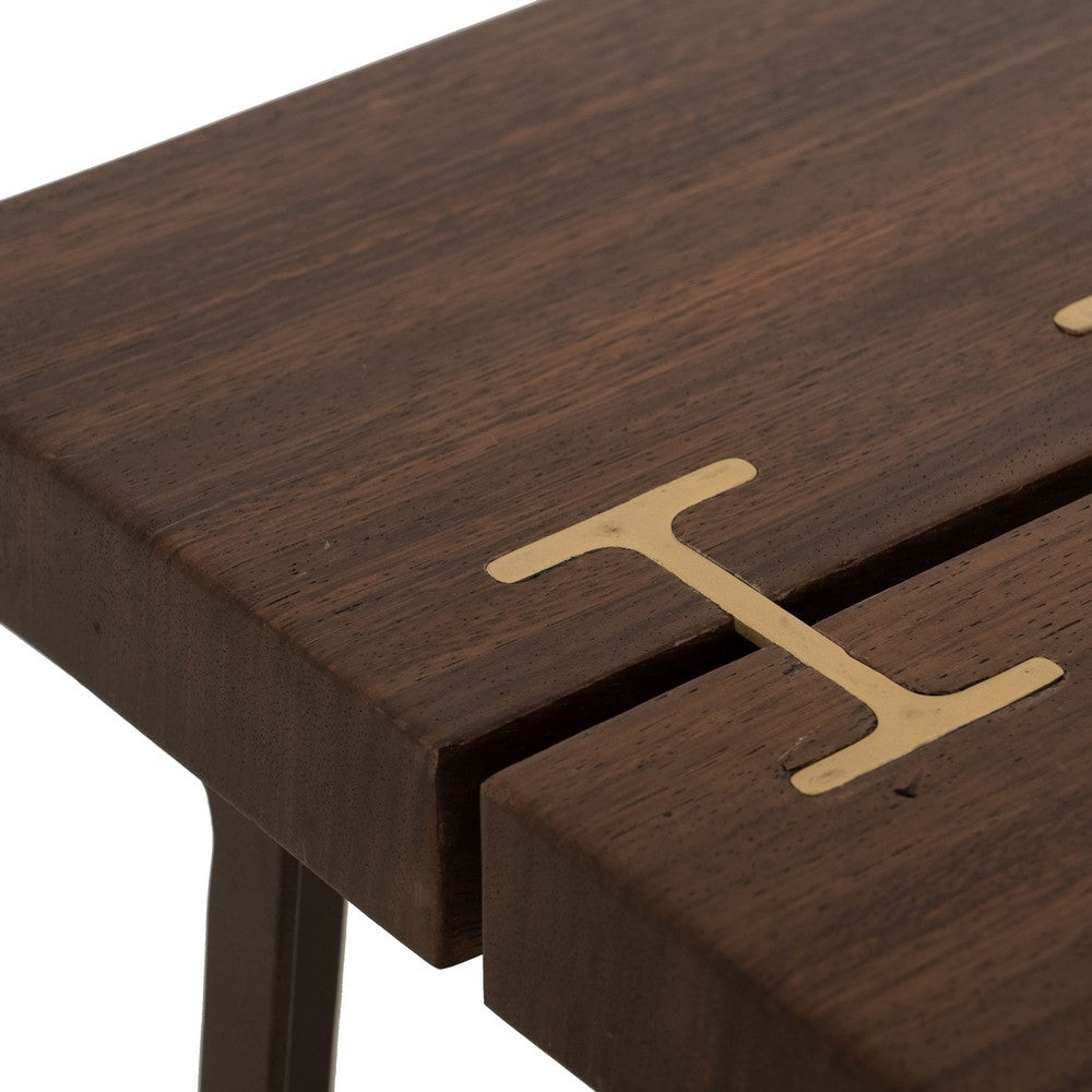 Ally Side End Table, Gold Metal Inlays, Walnut Brown Parota 24 Inch -BM333484