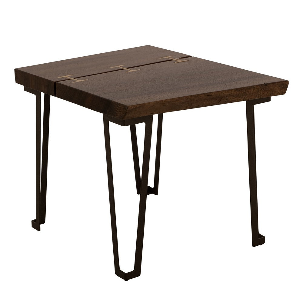 Ally Side End Table, Gold Metal Inlays, Walnut Brown Parota 24 Inch -BM333484