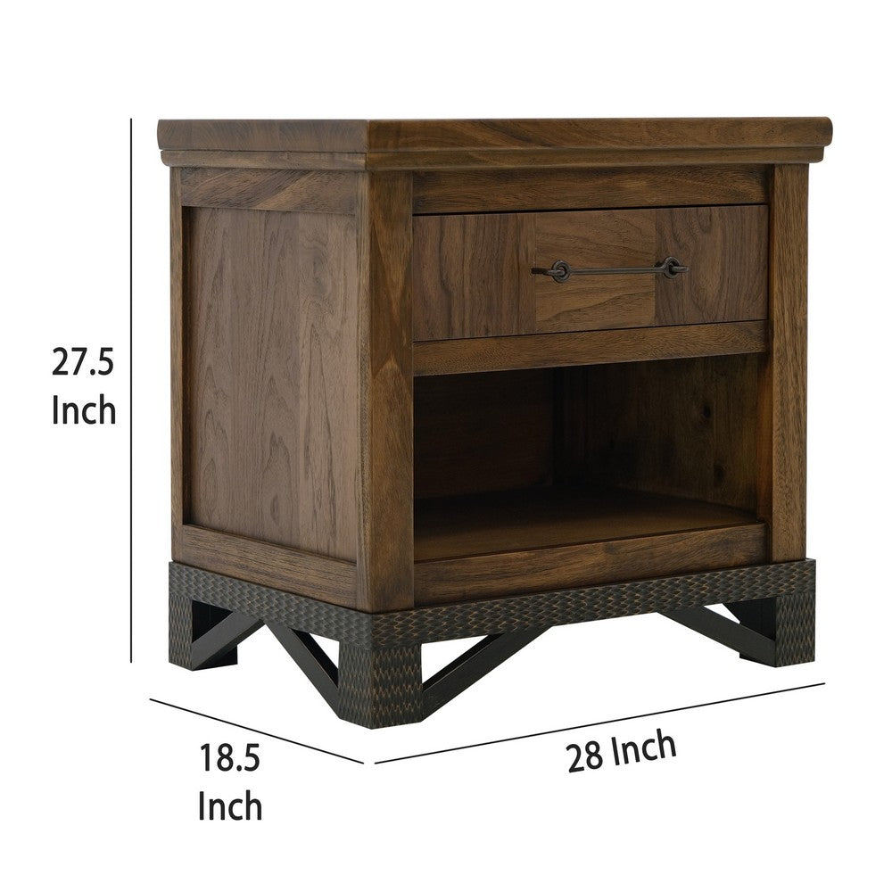 Ally Nightstand, 1 Drawer and Bottom Shelf, Walnut Brown Parota Wood -BM333485