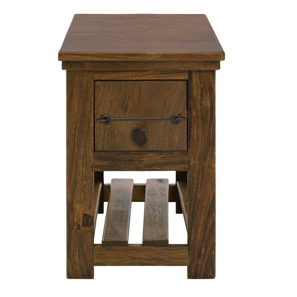 Ally Chairside Table, 1 Drawer, 1 Shelf, Brown Parota Wood, 15 Inch -BM333489
