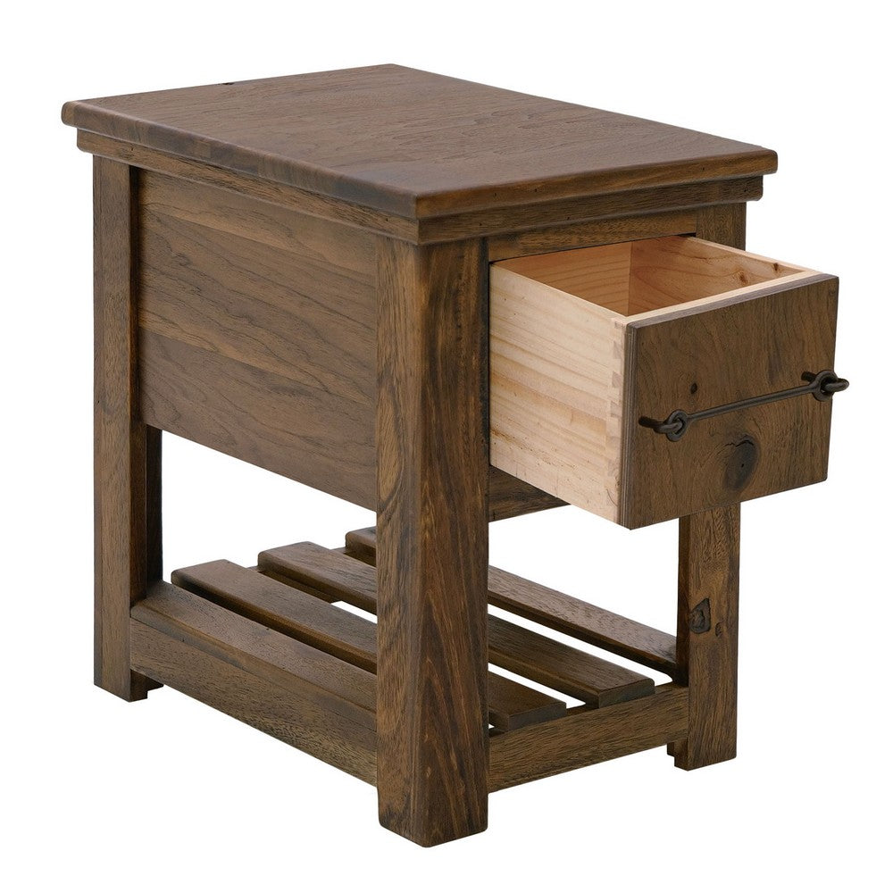 Ally Chairside Table, 1 Drawer, 1 Shelf, Brown Parota Wood, 15 Inch -BM333489