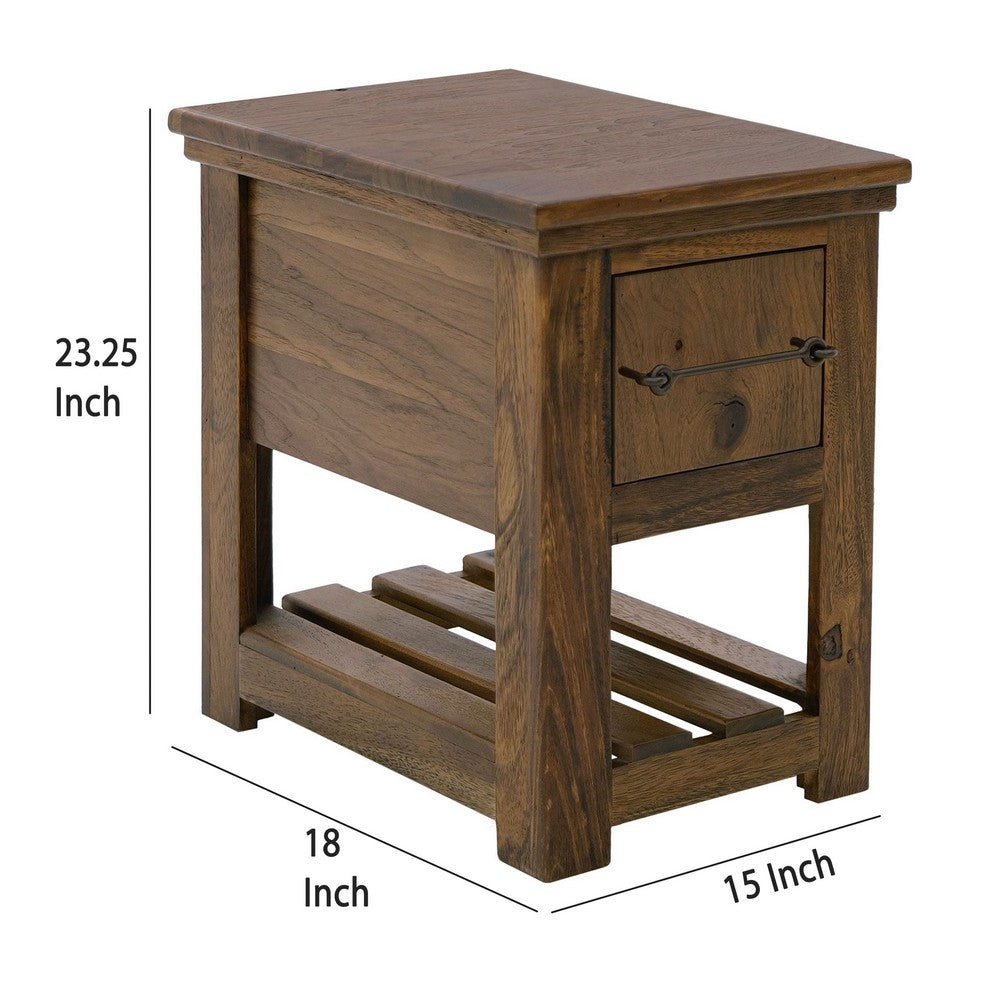 Ally Chairside Table, 1 Drawer, 1 Shelf, Brown Parota Wood, 15 Inch -BM333489