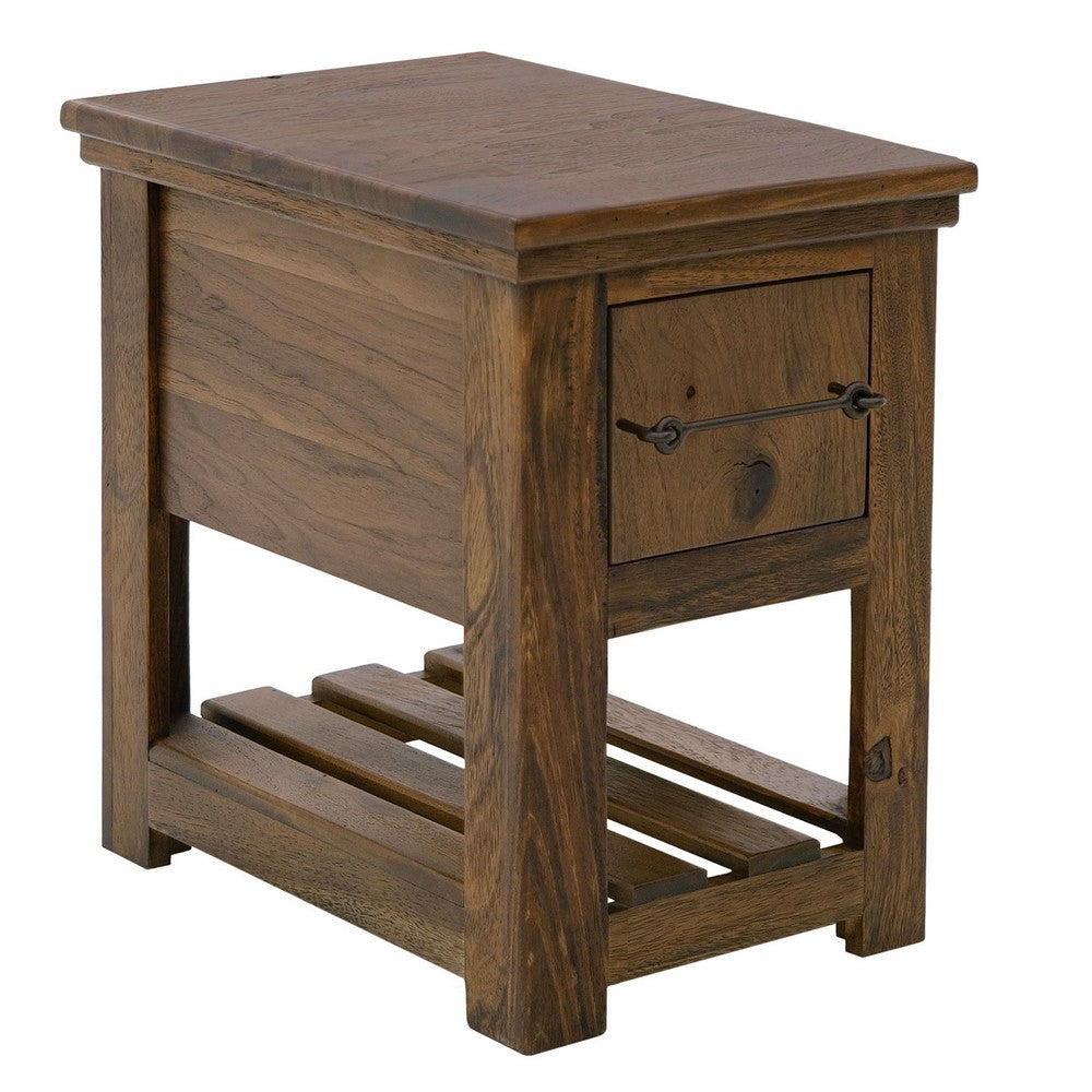 Ally Chairside Table, 1 Drawer, 1 Shelf, Brown Parota Wood, 15 Inch -BM333489