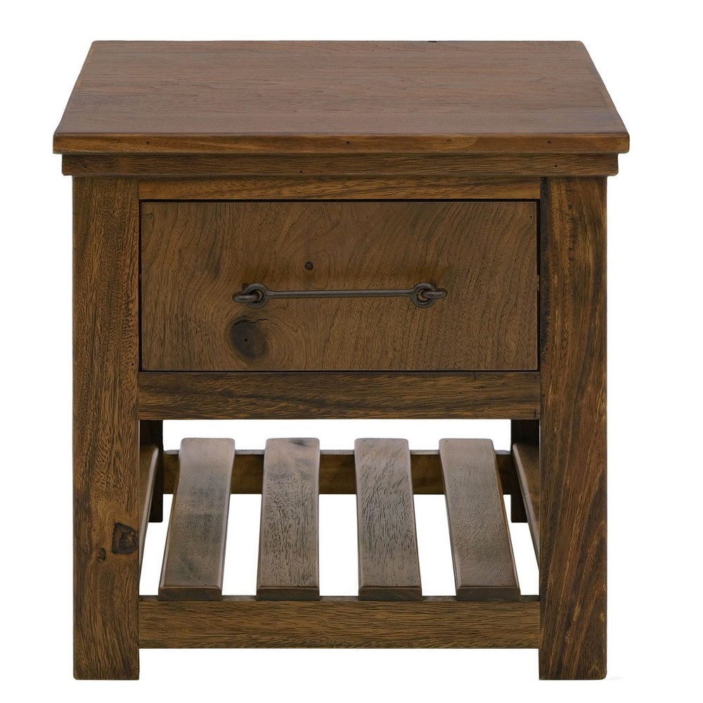 Ally Side End Table, 1 Drawer and Slatted Shelf, Brown Parota 50 Inch -BM333490