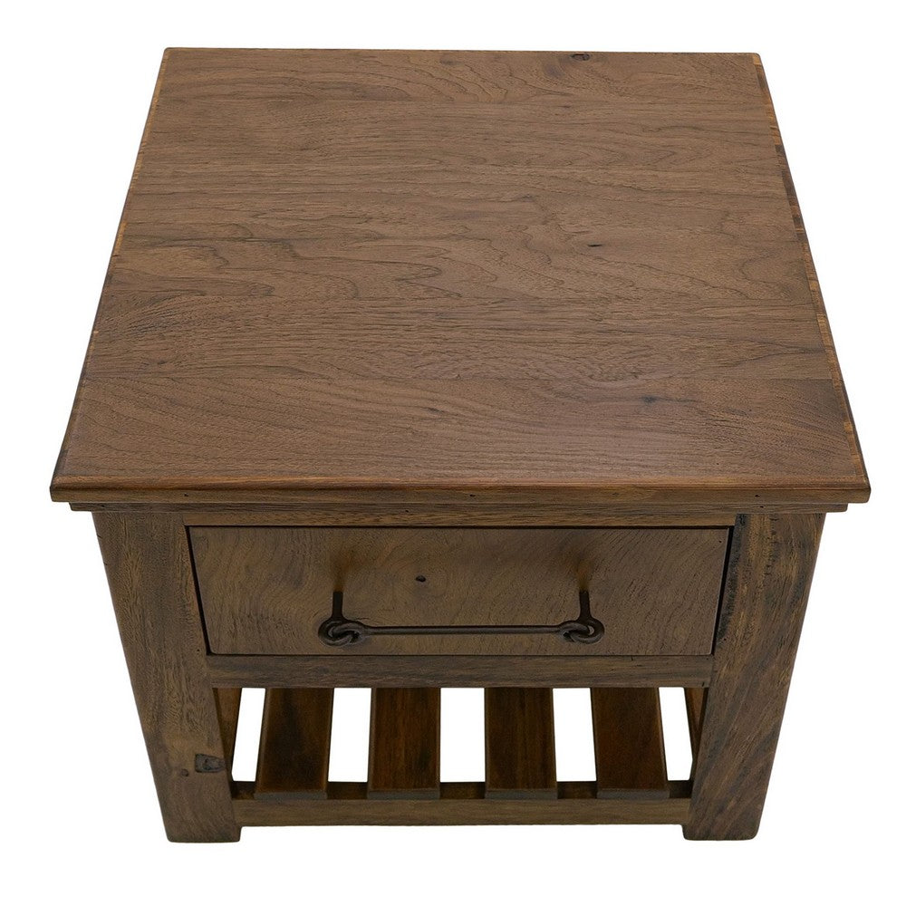 Ally Side End Table, 1 Drawer and Slatted Shelf, Brown Parota 50 Inch -BM333490