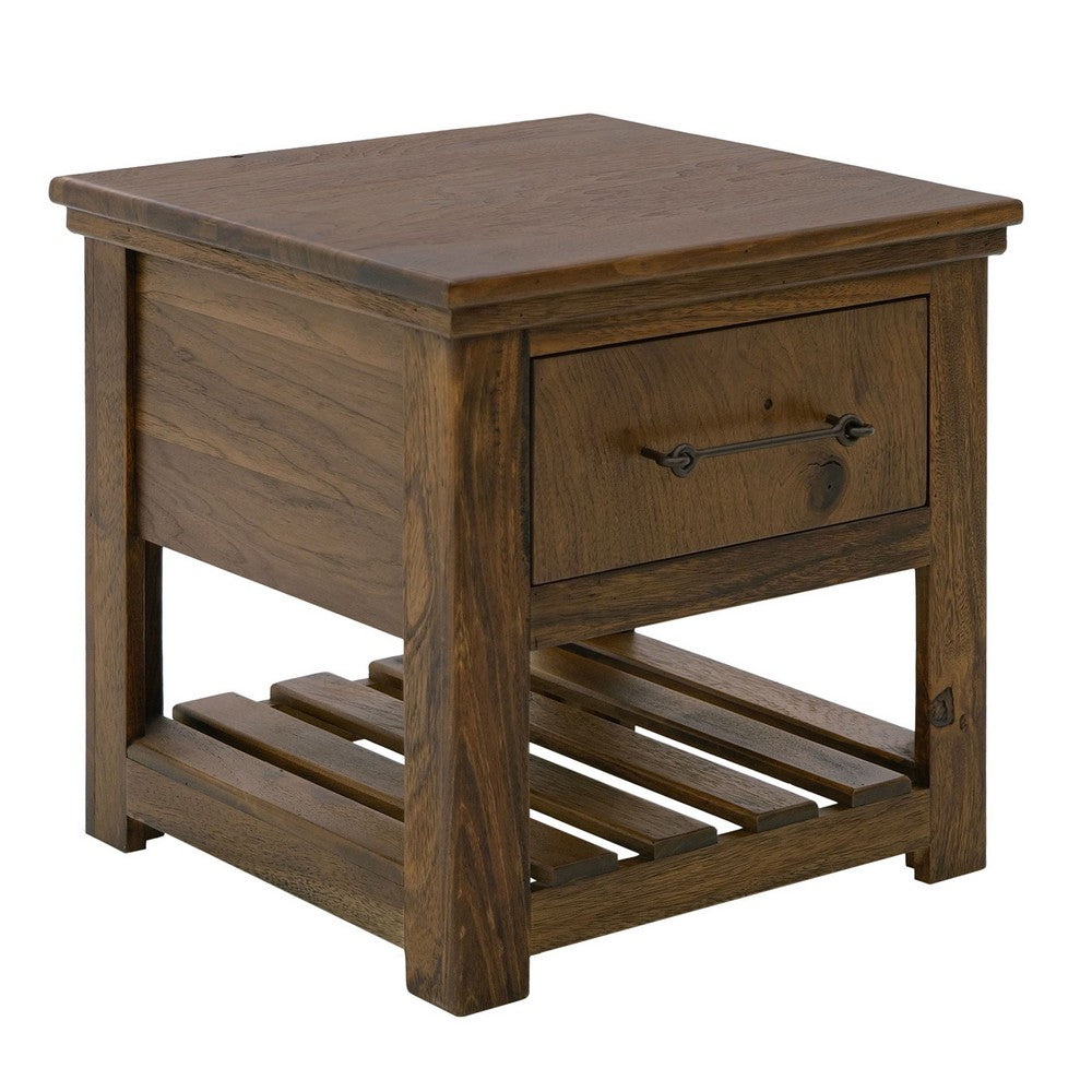 Ally Side End Table, 1 Drawer and Slatted Shelf, Brown Parota 50 Inch -BM333490