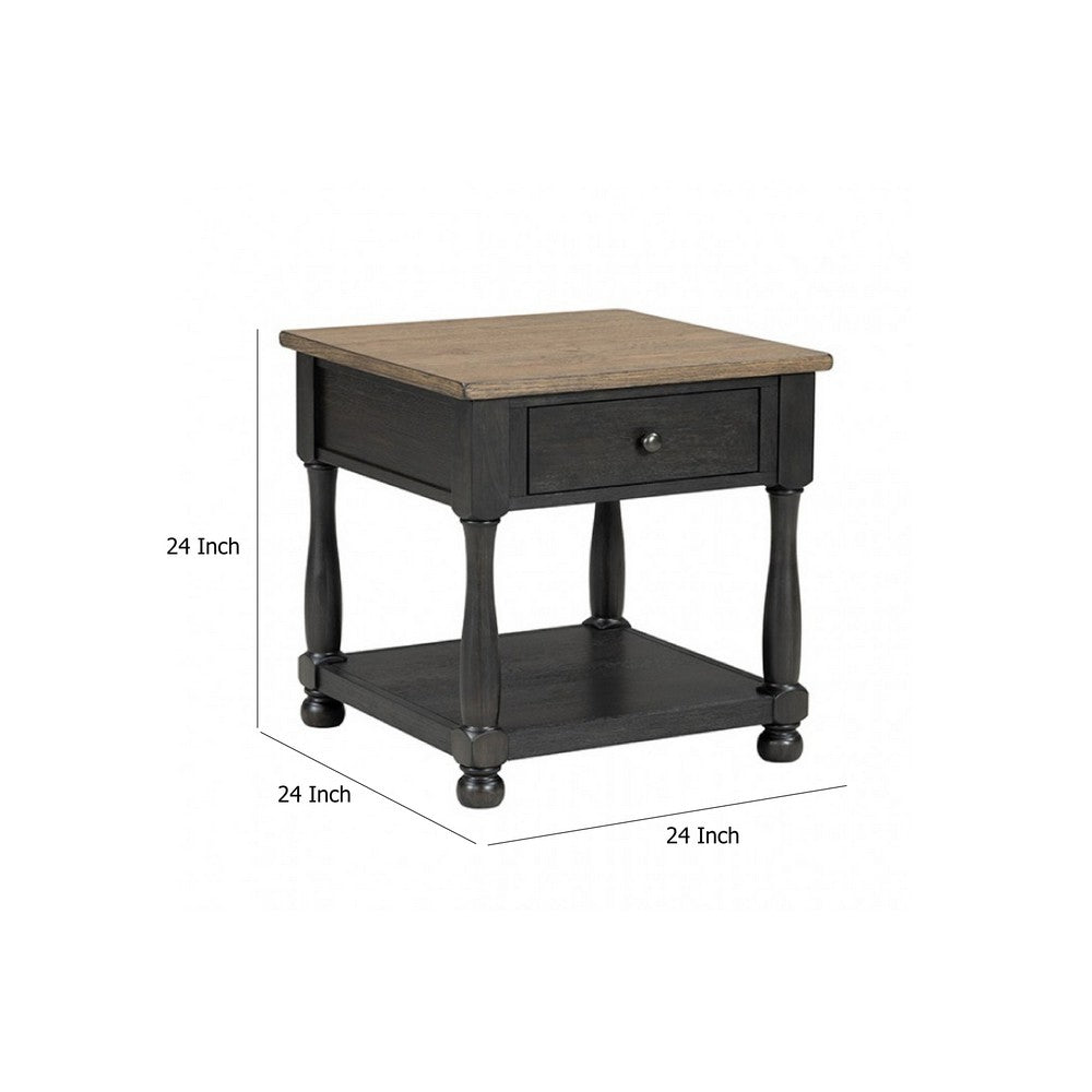 Ginie End Table, 1 Drawer, Black Brown Solid Rubberwood, 24 Inch -BM333750