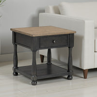 Ginie End Table, 1 Drawer, Black Brown Solid Rubberwood, 24 Inch -BM333750