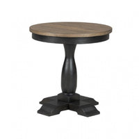 Ginie Round End Table, Rustic Black Brown Solid Rubberwood, 24 Inch -BM333751