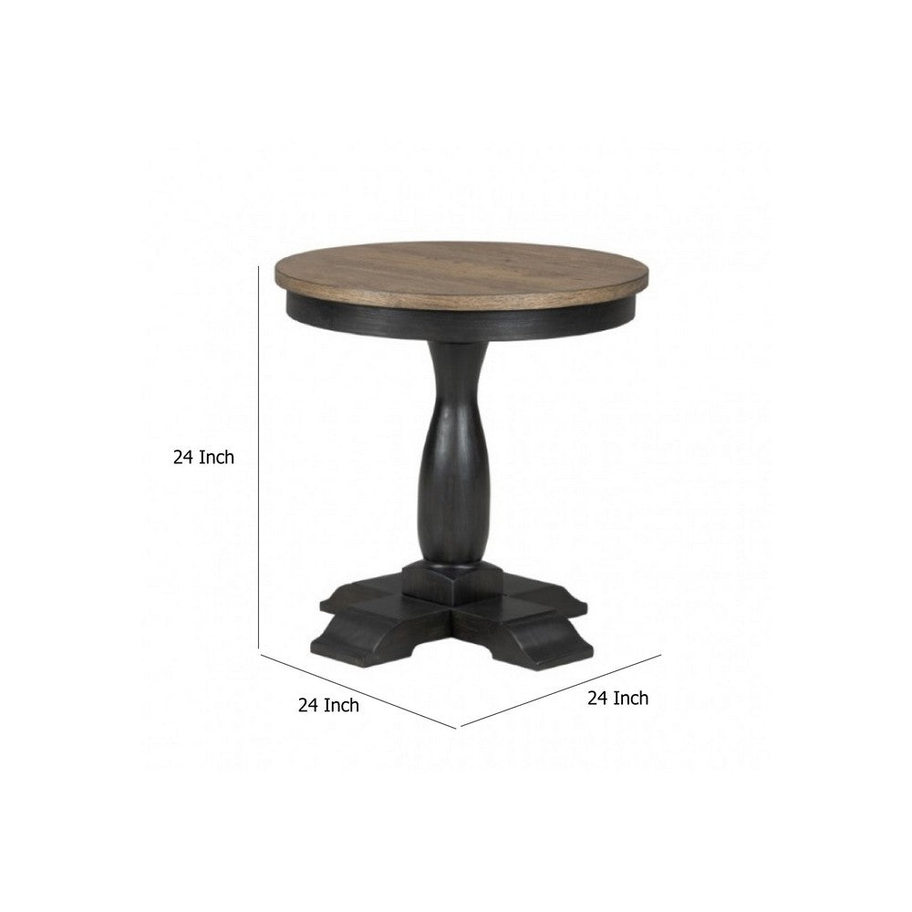 Ginie Round End Table, Rustic Black Brown Solid Rubberwood, 24 Inch -BM333751
