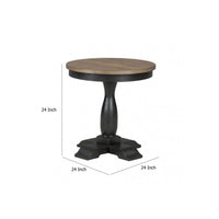 Ginie Round End Table, Rustic Black Brown Solid Rubberwood, 24 Inch -BM333751