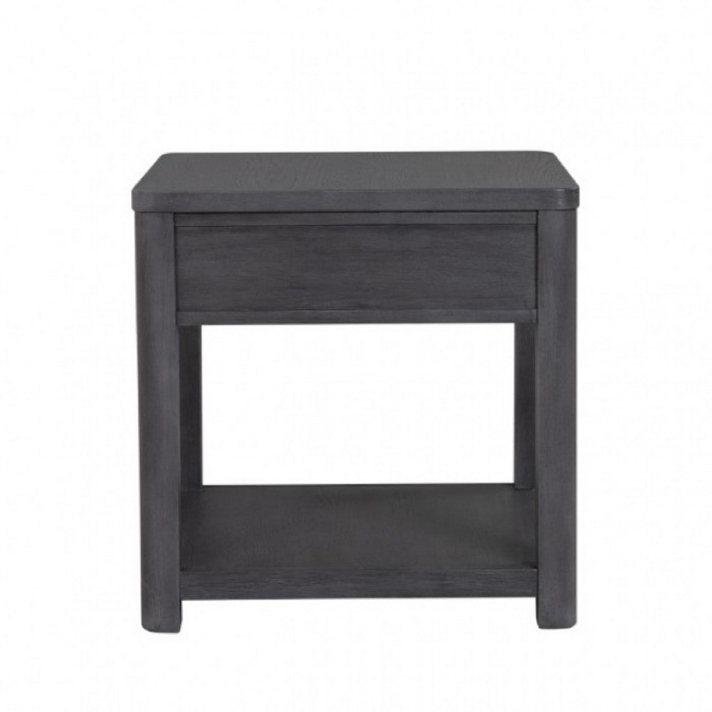 Zoko Side End Table, 1 Drawer, 1 Shelf, Ash Gray Rubberwood, 24 Inch -BM333758