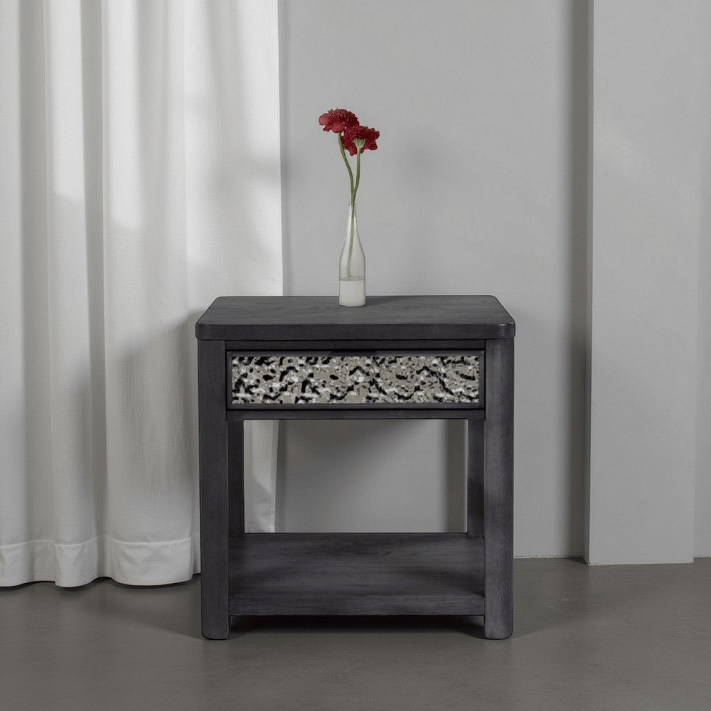 Zoko Side End Table, 1 Drawer, 1 Shelf, Ash Gray Rubberwood, 24 Inch -BM333758