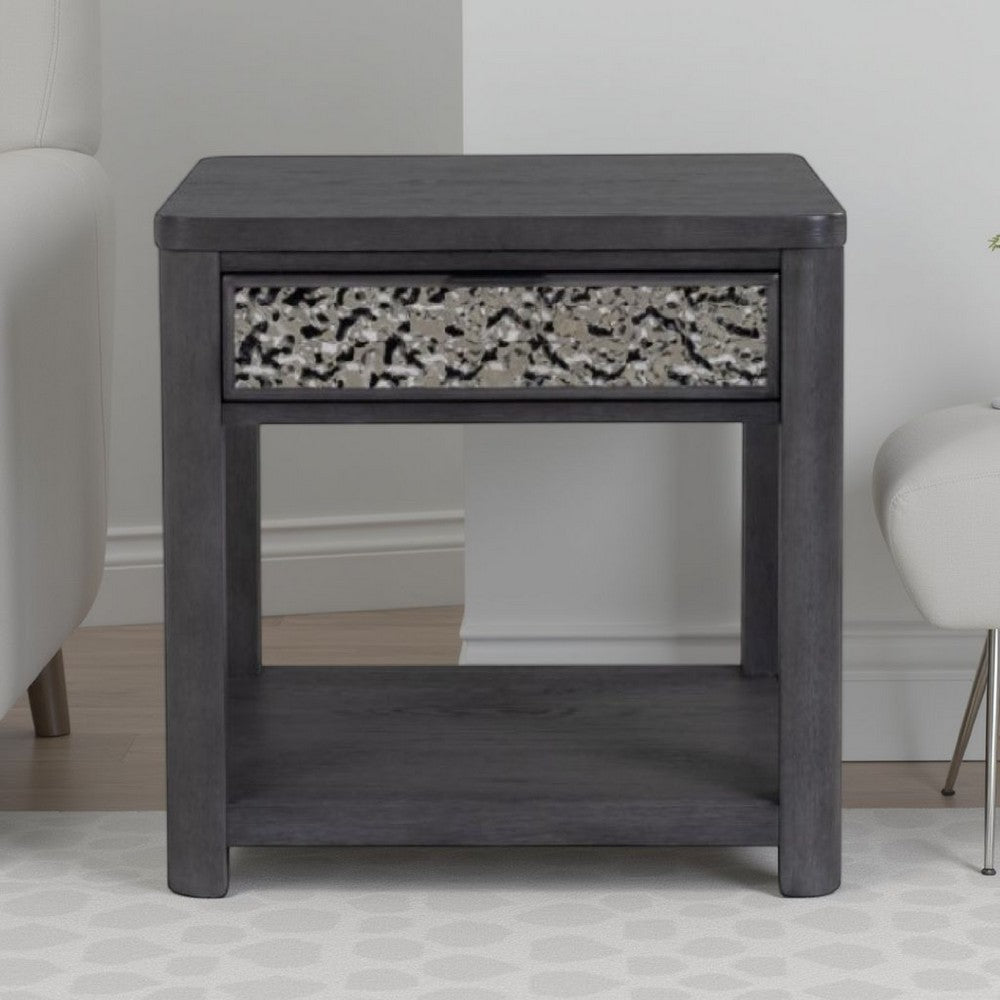 Zoko Side End Table, 1 Drawer, 1 Shelf, Ash Gray Rubberwood, 24 Inch -BM333758