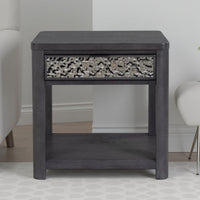 Zoko Side End Table, 1 Drawer, 1 Shelf, Ash Gray Rubberwood, 24 Inch -BM333758