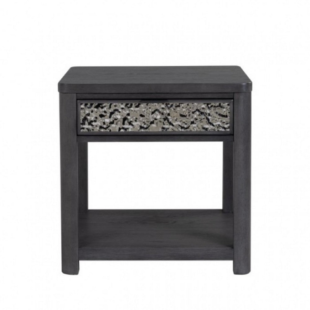 Zoko Side End Table, 1 Drawer, 1 Shelf, Ash Gray Rubberwood, 24 Inch -BM333758