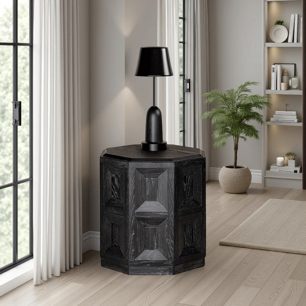 Kizie Accent Side End Table, Black Rubberwood, Rectangular 20 Inch -BM333763