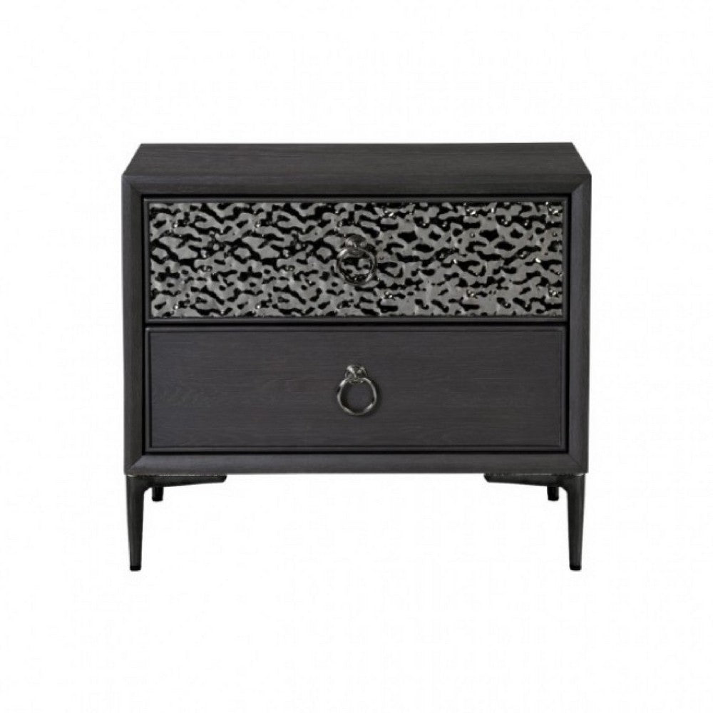 Kaira Nightstand, 2 USB Ports, Textured Metal Accents, Espresso Brown -BM333794