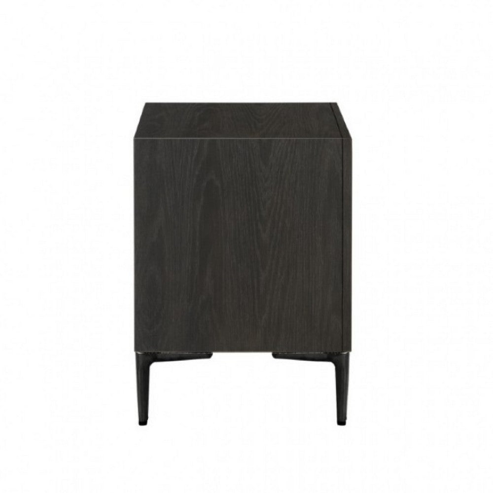 Kaira Nightstand, 2 USB Ports, Textured Metal Accents, Espresso Brown -BM333794
