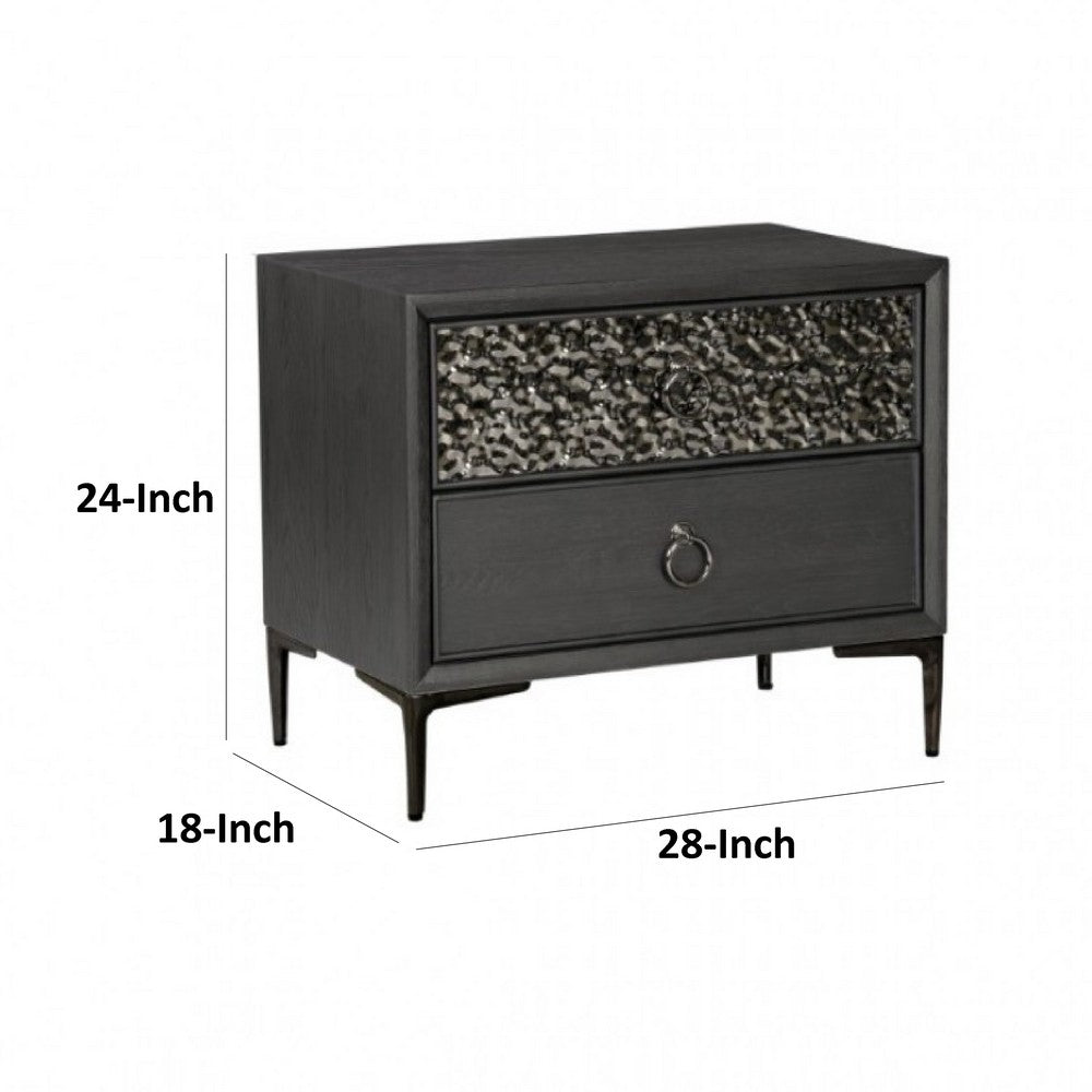 Kaira Nightstand, 2 USB Ports, Textured Metal Accents, Espresso Brown -BM333794