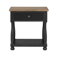 Ginie Nightstand, USB Ports and Drawer, Shelf, Black Rustic Oak Wood -BM333802