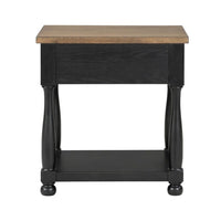 Ginie Nightstand, USB Ports and Drawer, Shelf, Black Rustic Oak Wood -BM333802