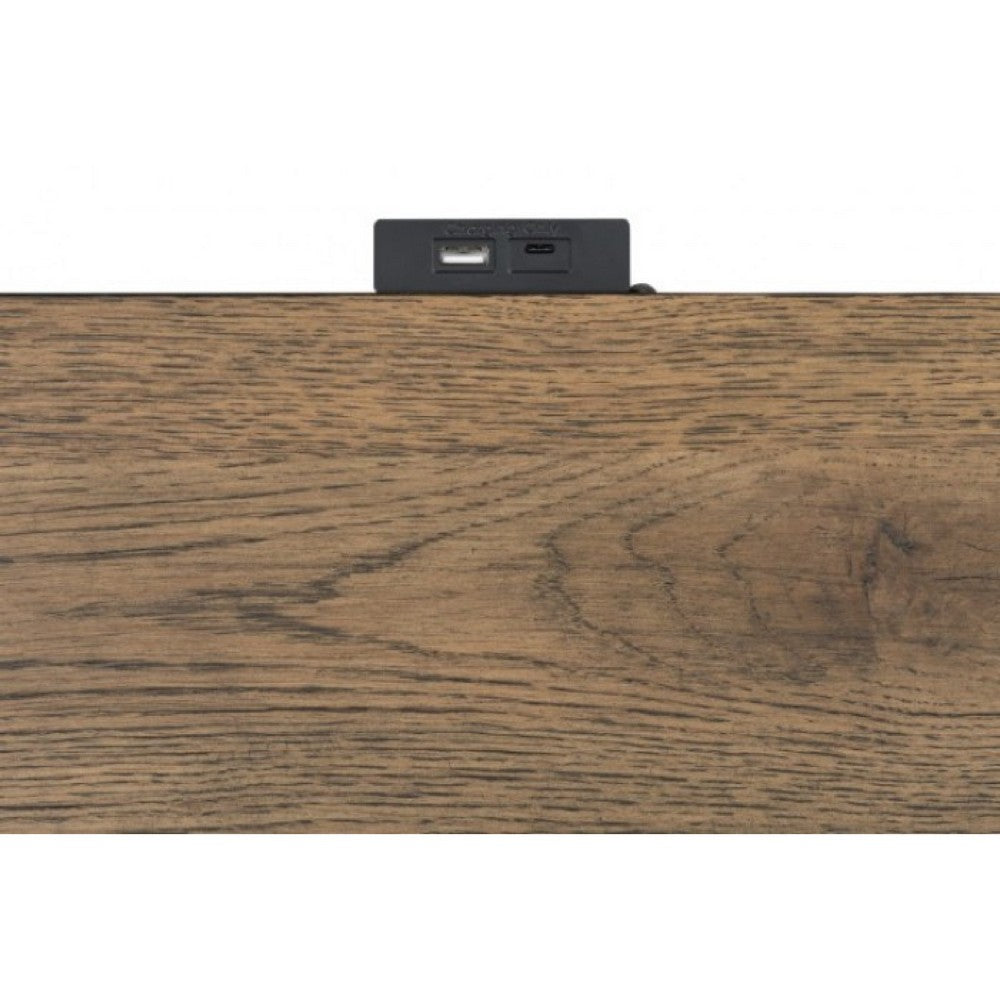 Ginie Nightstand with 2 USB Ports, 3 Drawers, Black Rustic Oak Brown -BM333803