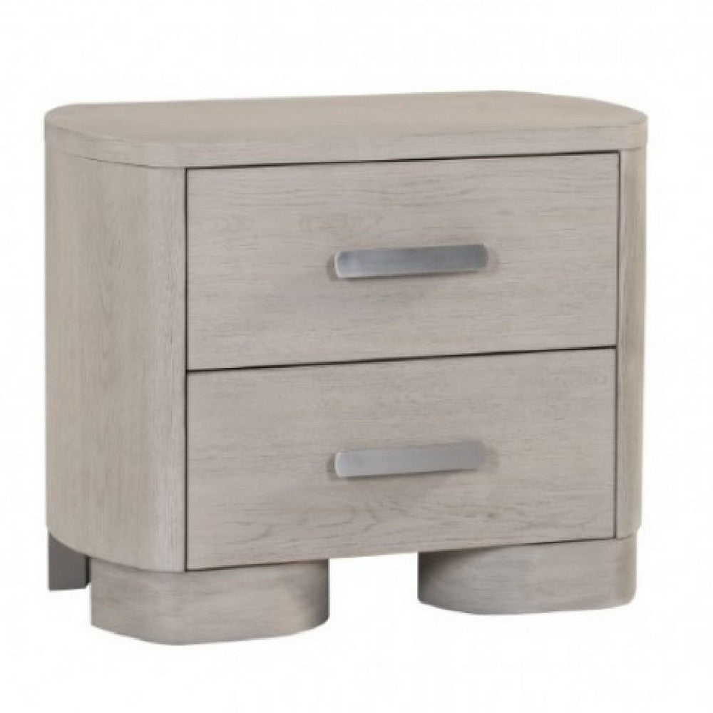 Celly Nightstand with USB Ports and 2 Drawers, Modern White Oak Wood -BM333807