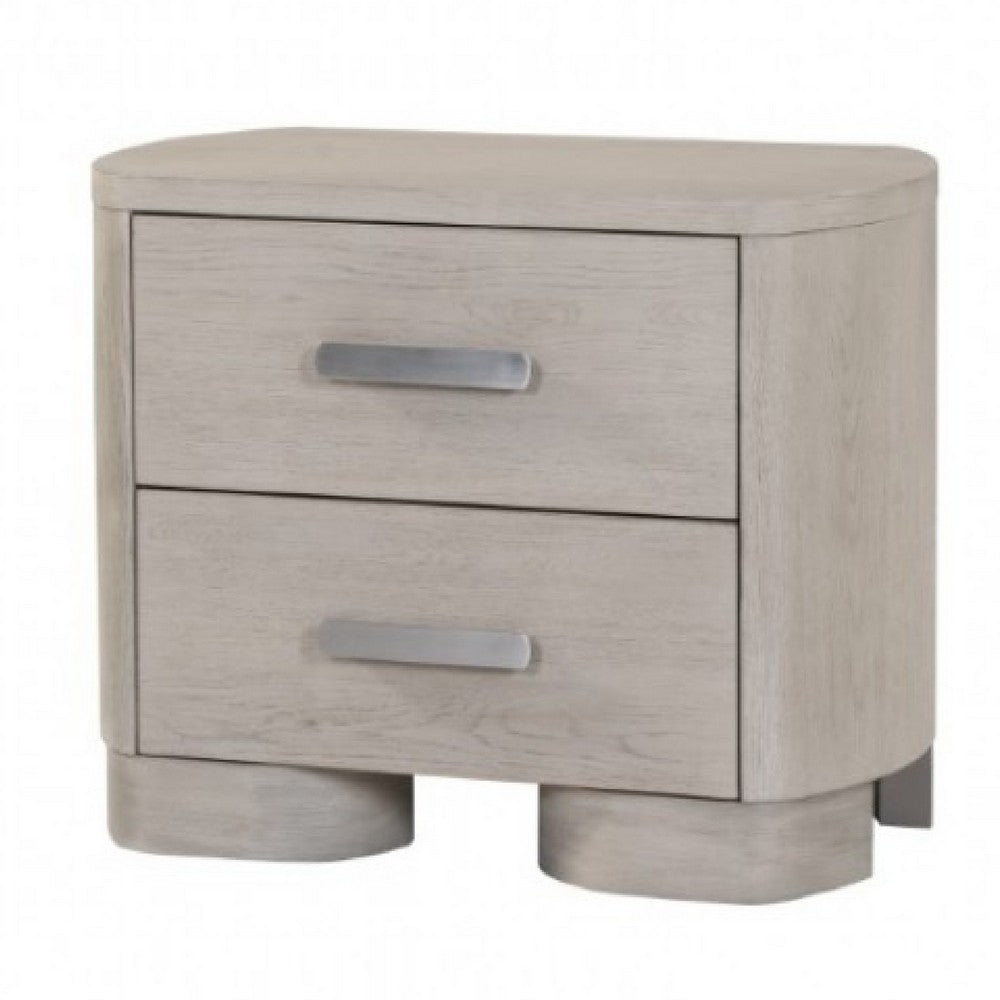 Celly Nightstand with USB Ports and 2 Drawers, Modern White Oak Wood -BM333807