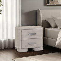 Celly Nightstand with USB Ports and 2 Drawers, Modern White Oak Wood -BM333807