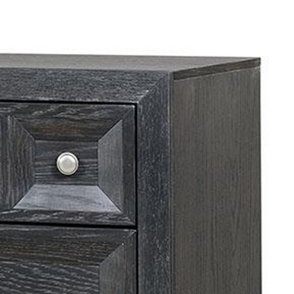 Kizie Nightstand, 3 Drawers, USB A-C, Weathered Black Wood, 28 Inch -BM333811