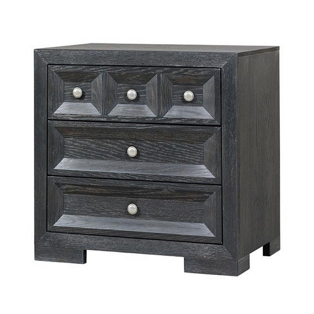 Kizie Oversized Nightstand, USB A-C, 3 Drawer, 38 Inch Weathered Black -BM333812