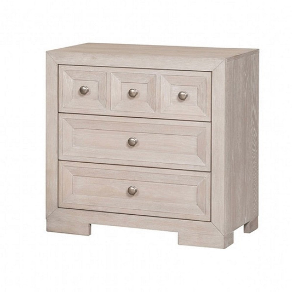 Kizie Nightstand, USB, 3 Drawers, Bronze, Beige Solid Wood, 28 Inch -BM333816