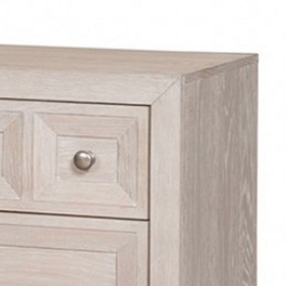 Kizie Nightstand, USB, 3 Drawers, Bronze, Beige Solid Wood, 28 Inch -BM333816