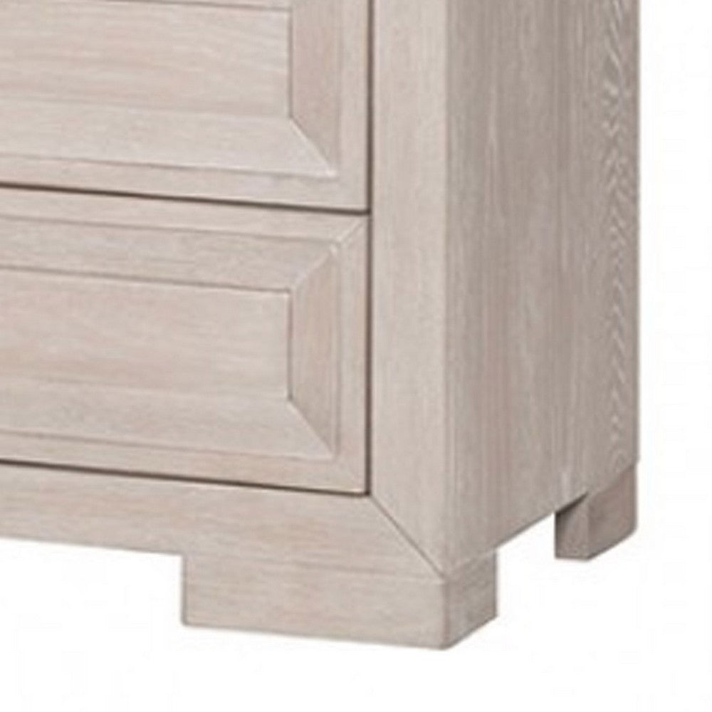 Kizie Nightstand, USB, 3 Drawers, Bronze, Beige Solid Wood, 28 Inch -BM333816