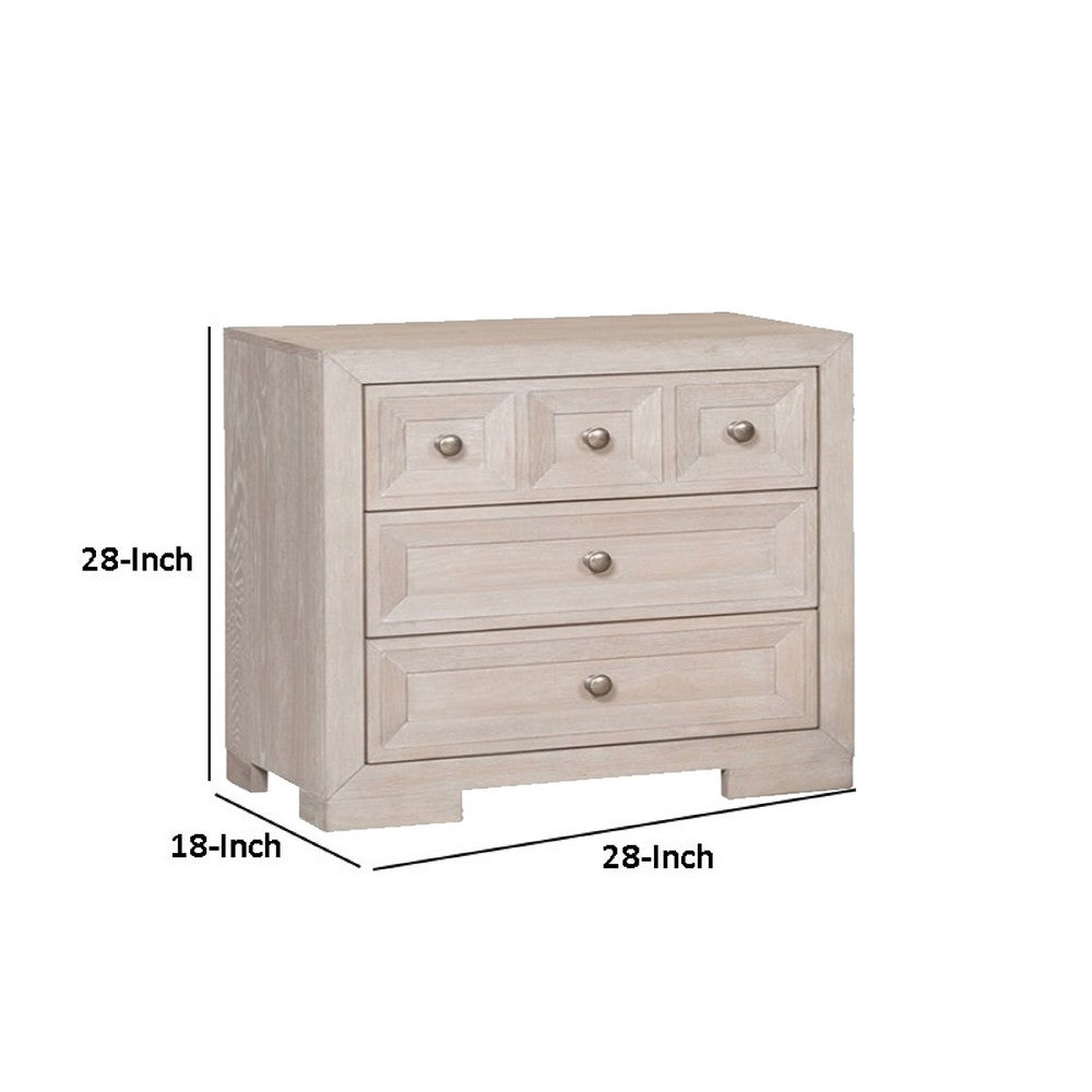 Kizie Nightstand, USB, 3 Drawers, Bronze, Beige Solid Wood, 28 Inch -BM333816