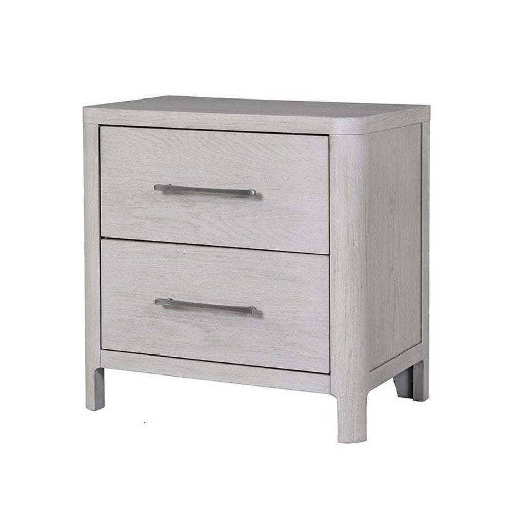 Reham Nightstand, 2 Drawers, USB A-C, White Wash Brown Wood, 27 Inch -BM333829