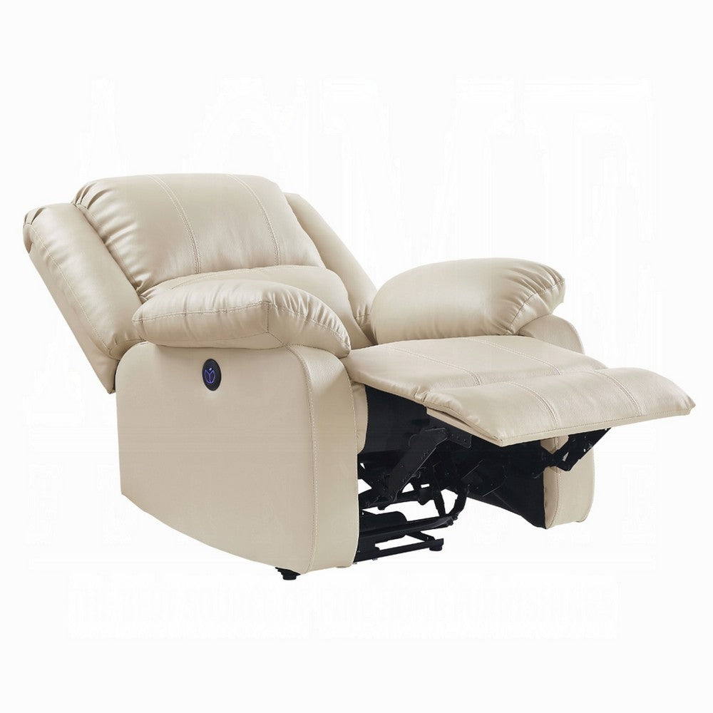Zuru Power Reclining Chair, Pillow Top Armrests, Beige Faux Leather -BM333857