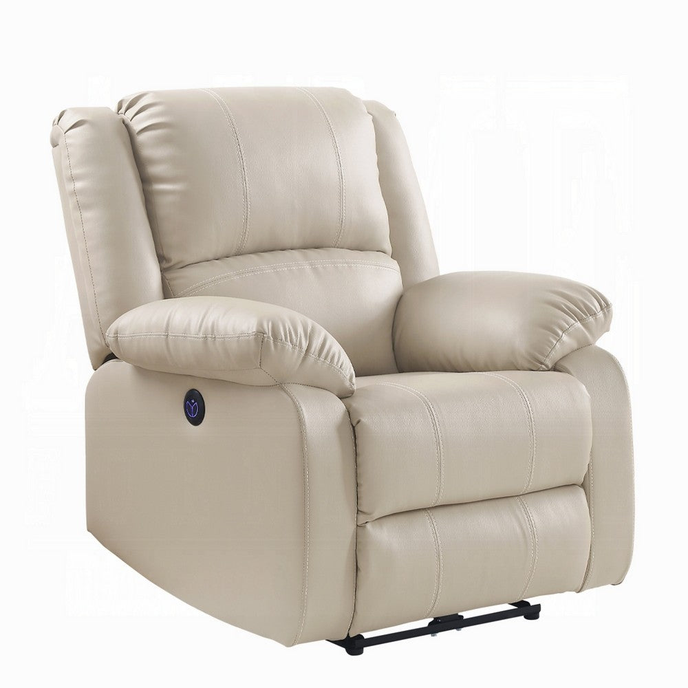 Zuru Power Reclining Chair, Pillow Top Armrests, Beige Faux Leather -BM333857