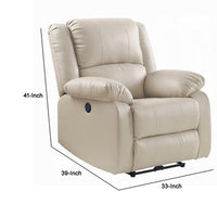 Zuru Power Reclining Chair, Pillow Top Armrests, Beige Faux Leather -BM333857