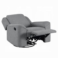 Diny Manual Glider Recliner Chair, Swivel, Soft Gray Linen Fabric -BM333888